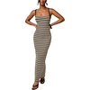 image:imageGORGLITTER Womens Crochet Backless Maxi Dress Striped Spaghetti Strap Bodycon Summer Beach Vacation Sundresses 2026Coffee