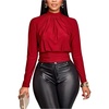 image:imageGORGLITTER Womens Draped Cinched Waist Mock Neck Tops Long Sleeve Elegant Dressy Business 2026 Casual Cocktail T ShirtBurgundy