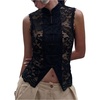 image:imageGORGLITTER Womens Lace Tank Top Mandarin Collar Guipure Split Sleeveless Shirt Blouses Vintage Going Out TopsBlack