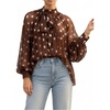 image:imageGORGLITTER Womens Polka Dots Long Sleeve Top Flowy Mesh Sheer Vintage Tie Neck Chiffon Blouses Shirts Vacation OutfitsCoffee Brown
