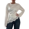 image:imageGORGLITTER Womens Satin Cinched Waist Top Lace Trim Long Sleeve Blouses Dressy Casual Ruched Asymmetrical T Shirt TopsWhite