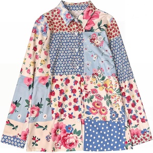 image:imageGORGLITTER Womens Floral Peasant Blouse Top Patchwork Button Down Collared Long Sleeve Shirt Boho Going Out TopsMulticolor