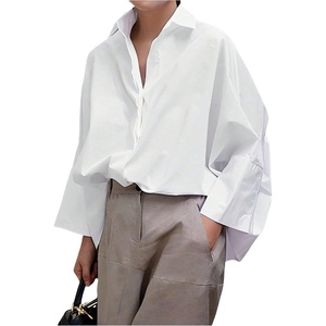 image:imageGORGLITTER Womens Oversized Button Down Shirts Dressy Collar Bell Long Sleeve Work Casual Dress Shirts Blouses TopsWhite