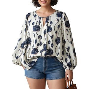 image:imageGORGLITTER Womens Plus Size Tops Boho Bishop Long Sleeve Peasant Blouse Floral Shirt 70s Mexican Going Out OutfitsMulticolor