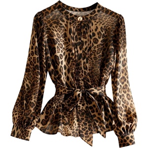 image:imageGORGLITTER Womens Plus Size Tops for Curvy Leopard Cheetah Peplum Long Sleeve Keyhole Chiffon Baby Doll Blouse ShirtsBrown
