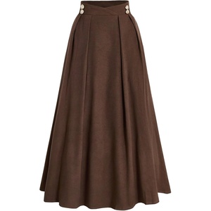 image:imageGORGLITTER Womens Elegant Button Pleated Maxi Skirt Business Casual High Waisted A Line Flowy Long Skirt with PocketsCoffee Brown