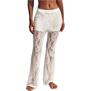 image:imageGORGLITTER Womens Lace Going Out Pants Flare Mesh High Waisted Sexy Sheer Bell Bottom Trousers Leggings Rave OutfitsWhite
