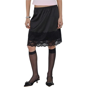 image:imageGORGLITTER Womens Lace Slip Skirt Silk Satin Low Rise Skirt Y2k Cute Going Out Midi Flowy UnderskirtBlack
