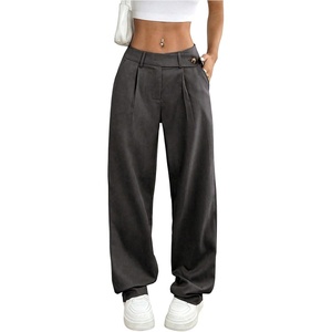 image:imageGORGLITTER Womens Pleated Wide Leg Dress Pants Baggy Button Fly Suit Pants Dressy Trousers with PocketsDark Grey