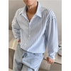 image:imageGORGLITTER Mens Striped Button Down Dress Shirt Long Sleeve Collared Business Casual Shirts TopBlue