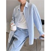 image:imageGORGLITTER Mens Striped Button Down Dress Shirt Long Sleeve Collared Business Casual Shirts TopBlue