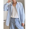 image:imageGORGLITTER Mens Striped Button Down Dress Shirt Long Sleeve Collared Business Casual Shirts TopBlue