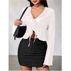 image:imageGORGLITTER Womens Bell Sleeve Tie Front Y2K Tops Classy Cute Sheer Going Out Gothic Concert Mesh Long Sleeve Crop TopsSolid White