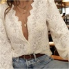 image:imageGORGLITTER Womens Boho Blouses Lace Floral Button Up Shirt Sheer Peasant Blouses Long Sleeve Western Flowy TopsWhite