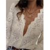 image:imageGORGLITTER Womens Boho Blouses Lace Floral Button Up Shirt Sheer Peasant Blouses Long Sleeve Western Flowy TopsWhite