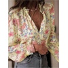 image:imageGORGLITTER Womens Boho Peasant Blouse Floral Lace Long Sleeve Button Down Shirt Vintage Fall Outfits 2025Yellow