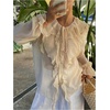 image:imageGORGLITTER Womens Chiffon Blouses Dressy Casual Boho Peasant Tops Ruffled Sheer Long Sleeve Button Up Shirt Fall TrendyBeige