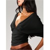 image:imageGORGLITTER Womens Cinched Waist Bat Wing Tops Summer Cute Deep V Neck Y2K Going Out Crop Tops Ruched Fitted Tees ShirtBlack
