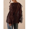 image:imageGORGLITTER Womens Lace Tops Sexy Sheer Mesh Ruffle V Neck Long Sleeve Fall Blouse See Through Button Down ShirtCoffee Brown