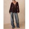 image:imageGORGLITTER Womens Lace Tops Sexy Sheer Mesh Ruffle V Neck Long Sleeve Fall Blouse See Through Button Down ShirtCoffee Brown