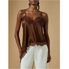 image:imageGORGLITTER Womens Lace Trim Asymmetrical Hem Cami Tops Y2k Spaghetti Strap Sexy Loose Tank Top Western Going Out OutfitsCoffee Brown