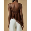 image:imageGORGLITTER Womens Lace Trim Asymmetrical Hem Cami Tops Y2k Spaghetti Strap Sexy Loose Tank Top Western Going Out OutfitsCoffee Brown