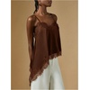 image:imageGORGLITTER Womens Lace Trim Asymmetrical Hem Cami Tops Y2k Spaghetti Strap Sexy Loose Tank Top Western Going Out OutfitsCoffee Brown
