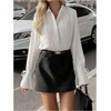 image:imageGORGLITTER Womens Pleated Work Blouses Button Down Bell Long Sleeve Tops Dressy Collar Shirts Business Casual OutfitsWhite