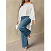 image:imageGORGLITTER Womens Plus Size Off The Shoulder Blouse Cape Sleeve Asymmetrical Flowy Dressy Casual TopsWhite