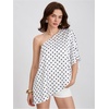 image:imageGORGLITTER Womens Polka Dots Poncho Tops Off The Shoulder Asymmetrical Flowy Top Dressy Going Out Bat Wing BlouseWhite