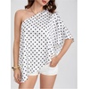 image:imageGORGLITTER Womens Polka Dots Poncho Tops Off The Shoulder Asymmetrical Flowy Top Dressy Going Out Bat Wing BlouseWhite