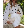 image:imageGORGLITTER Womens Polka Dots Top Lantern Sleeve Collared Button Down Shirt Dressy Casual Business Office Work BlouseBlack and White