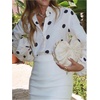 image:imageGORGLITTER Womens Polka Dots Top Lantern Sleeve Collared Button Down Shirt Dressy Casual Business Office Work BlouseBlack and White