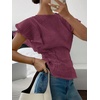 image:imageGORGLITTER Womens Ruffled Blouses Ruched Short Sleeve Crew Neck Dressy Casual Peplum Shirts Flare Summer Going Out TopPurple
