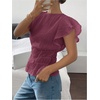 image:imageGORGLITTER Womens Ruffled Blouses Ruched Short Sleeve Crew Neck Dressy Casual Peplum Shirts Flare Summer Going Out TopPurple