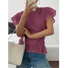image:imageGORGLITTER Womens Ruffled Blouses Ruched Short Sleeve Crew Neck Dressy Casual Peplum Shirts Flare Summer Going Out TopPurple