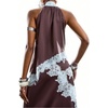 image:imageGORGLITTER Womens Satin Lace Halter Tank Top Sleeveless Asymmetrical Summer Country Concert Going Out Scarf TopCoffee Brown