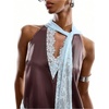 image:imageGORGLITTER Womens Satin Lace Halter Tank Top Sleeveless Asymmetrical Summer Country Concert Going Out Scarf TopCoffee Brown