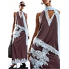 image:imageGORGLITTER Womens Satin Lace Halter Tank Top Sleeveless Asymmetrical Summer Country Concert Going Out Scarf TopCoffee Brown