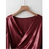 image:imageGORGLITTER Womens Satin Wrap Blouse Side Ruched V Neck Short Sleeve Elegant Work Office Business Shirts TopBurgundy