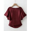 image:imageGORGLITTER Womens Satin Wrap Blouse Side Ruched V Neck Short Sleeve Elegant Work Office Business Shirts TopBurgundy