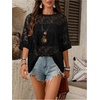 image:imageGORGLITTER Womens Sheer Mesh Tops Lace See Through Embroidered 34 Sleeve Oversized Floral T Shirt Going Out BlouseBlack