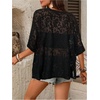 image:imageGORGLITTER Womens Sheer Mesh Tops Lace See Through Embroidered 34 Sleeve Oversized Floral T Shirt Going Out BlouseBlack