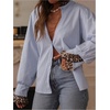 image:imageGORGLITTER Womens Striped Ruffled Top Long Sleeve Dressy Business Casual Shirt Leopard Button Down Work Office BlouseBlue