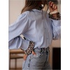 image:imageGORGLITTER Womens Striped Ruffled Top Long Sleeve Dressy Business Casual Shirt Leopard Button Down Work Office BlouseBlue