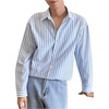 image:imageGORGLITTER Mens Striped Button Down Dress Shirt Long Sleeve Collared Business Casual Shirts TopBlue