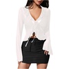 image:imageGORGLITTER Womens Bell Sleeve Tie Front Y2K Tops Classy Cute Sheer Going Out Gothic Concert Mesh Long Sleeve Crop TopsSolid White