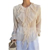 image:imageGORGLITTER Womens Chiffon Blouses Dressy Casual Boho Peasant Tops Ruffled Sheer Long Sleeve Button Up Shirt Fall TrendyBeige