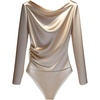 image:imageGORGLITTER Womens Draped Long Sleeve Bodysuits Satin Ruched Dressy Body Suit Tops Business Casual LeotardsApricot