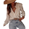 image:imageGORGLITTER Womens Lace Floral Peasant Blouse Top Embroidered Button Up Patchwork Shirts Boho Long Sleeve Going Out TopsApricot